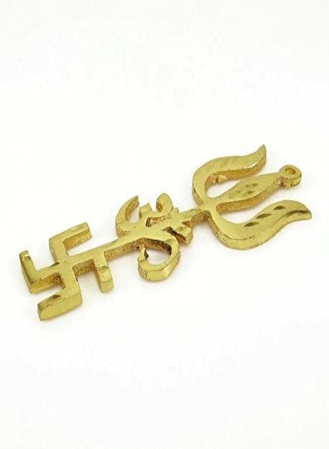 RK Basics Trishakti Yantra Brass Swastik Om Trishul Yantra للجدار المنزلي Trishakti Trishul Yantra Om Swastic Door Work Place Office-Buri Nazar-Buri Drishti- مجموعة من 2 - Image 4